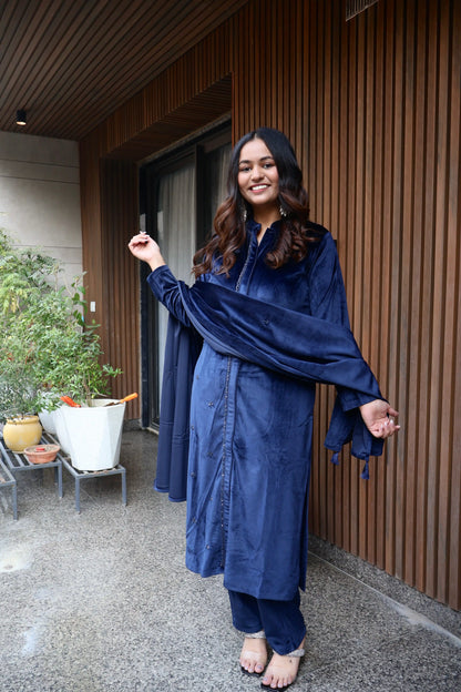 Mid-Night Blue Velvet Suit Set