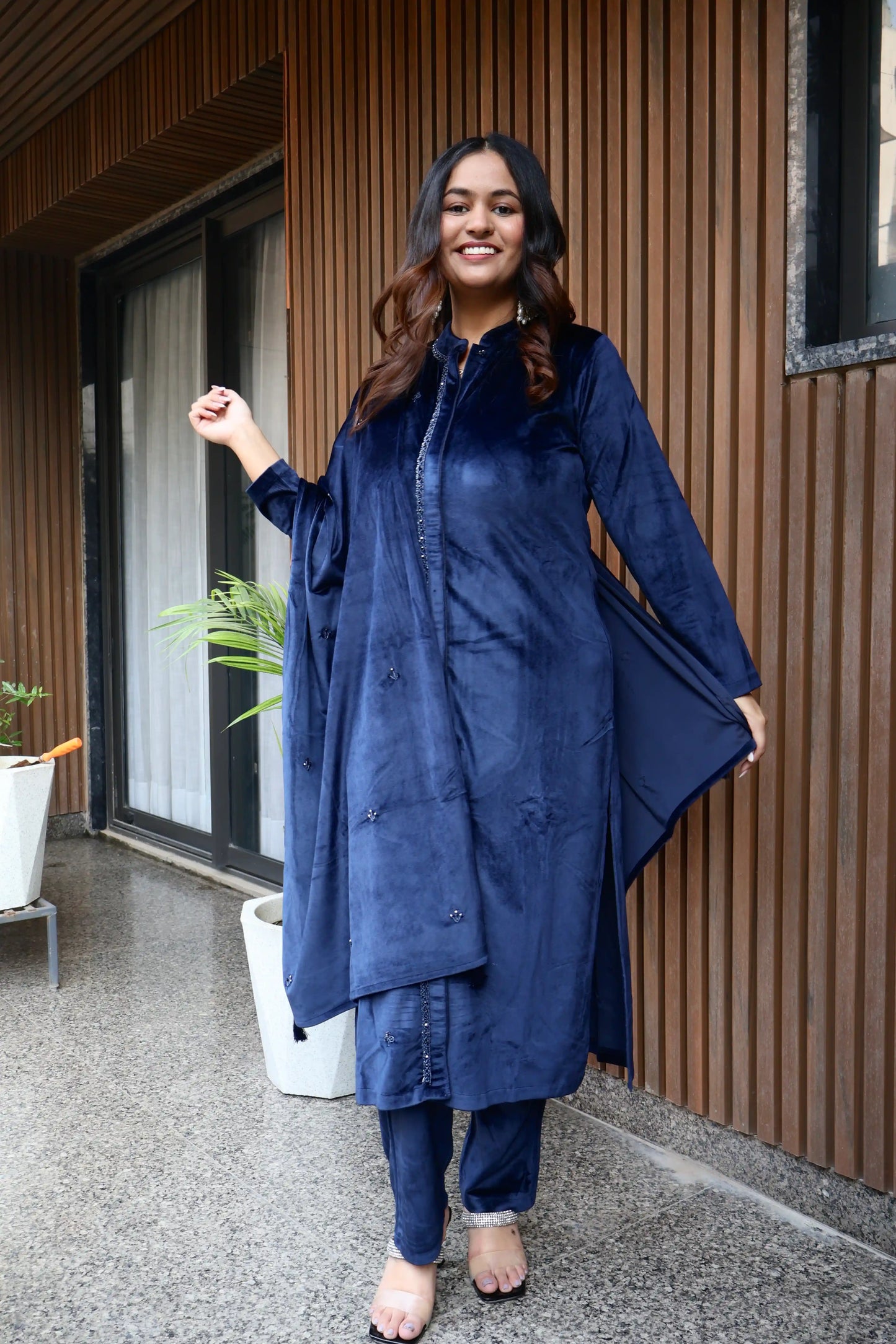 Mid-Night Blue Velvet Suit Set