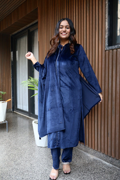 Mid-Night Blue Velvet Suit Set