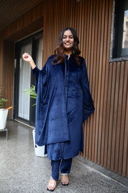 Mid-Night Blue Velvet Suit Set