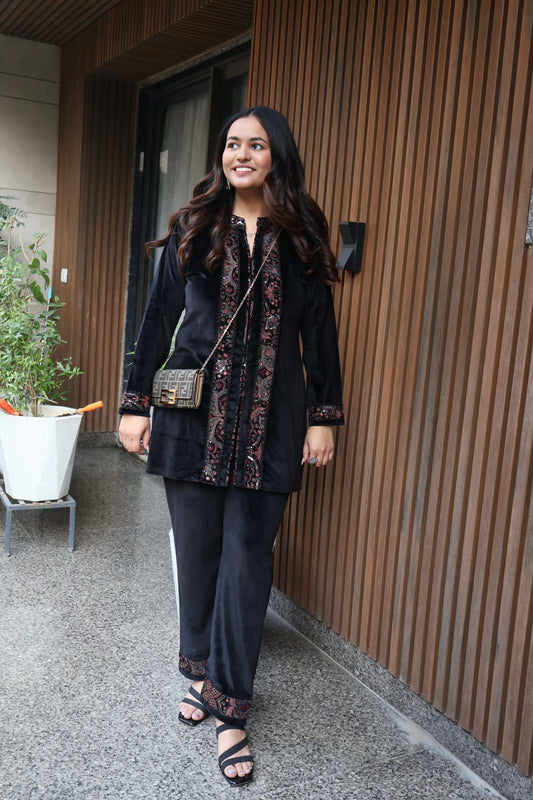 Black Kashmiri Embroidered Co-Ord Set