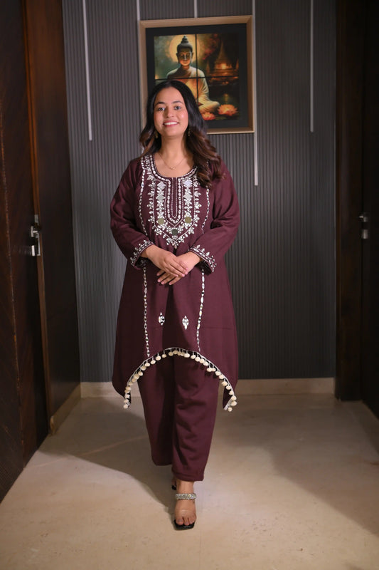 Misty Maroon Woolen Co-Ord Set