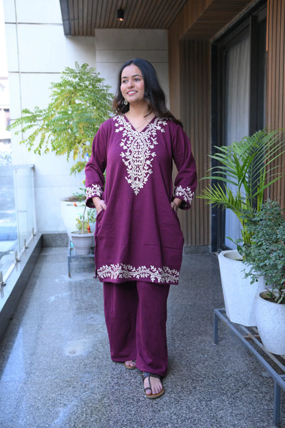 Cherry Embroidered Woolen Co-Ord Set