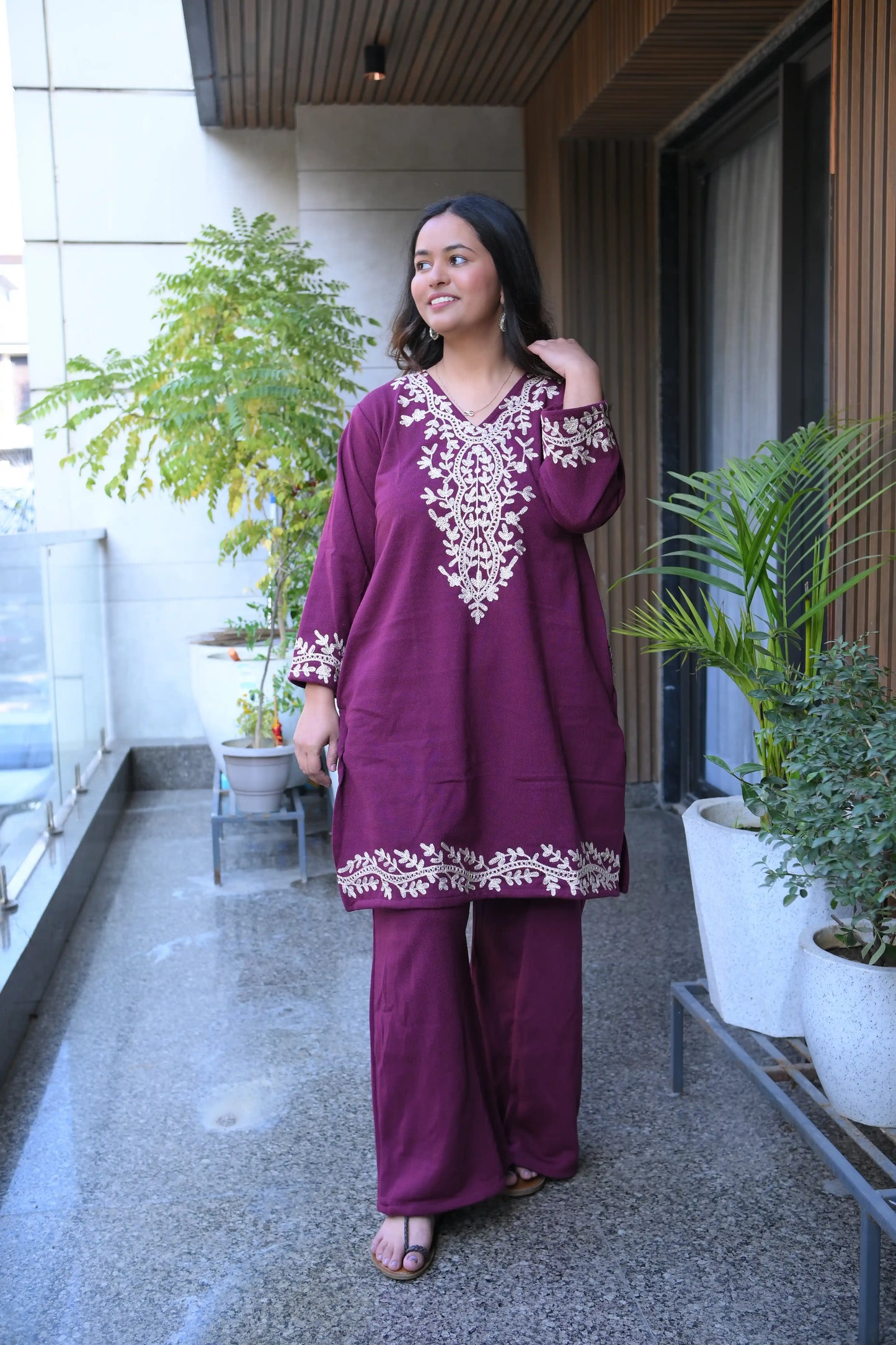 Cherry Embroidered Woolen Co-Ord Set