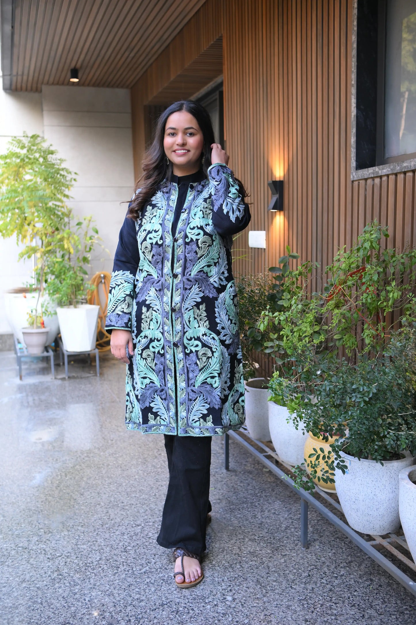 Soulara Aari Embroidered Solid Women's Jacket
