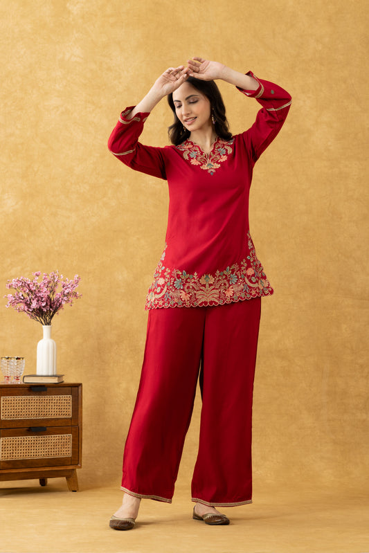 Red Cotton Co-Ord Set