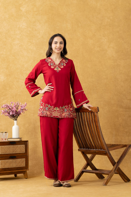 Red Cotton Co-Ord Set